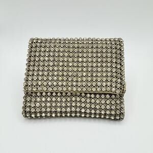 Vintage Rhinestone Studded Wallet 1940s Purse Made in France 3.5”x4” Snap Close